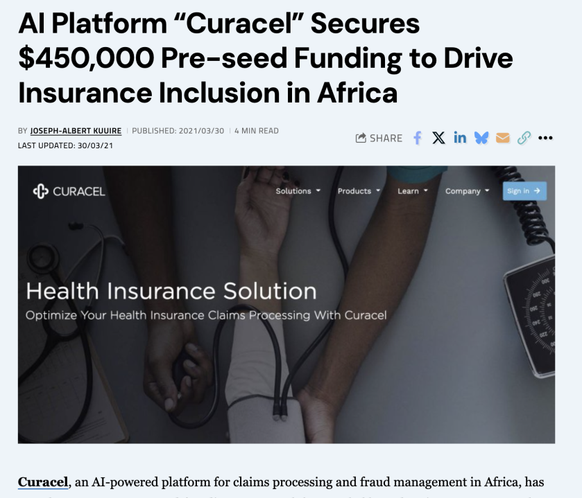 Tech Labari reported on Curacel as an AI platform in March 2021